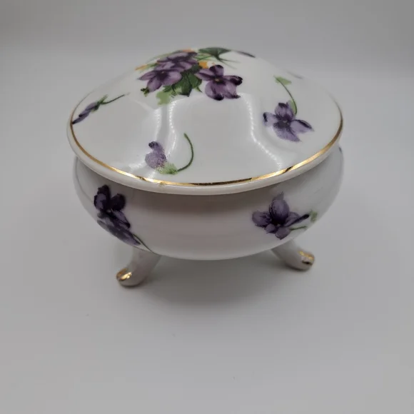 Vintage Norcrest Fine China Footed Trinket Box with Lid - Purple Violets Japan - Picture 3 of 8